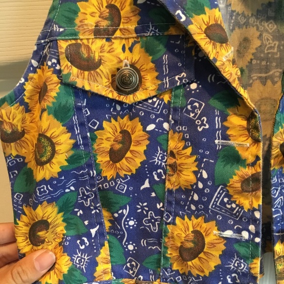 Vintage 60s Sunflower Jean Vest, Sz xs - Picture 5 of 7